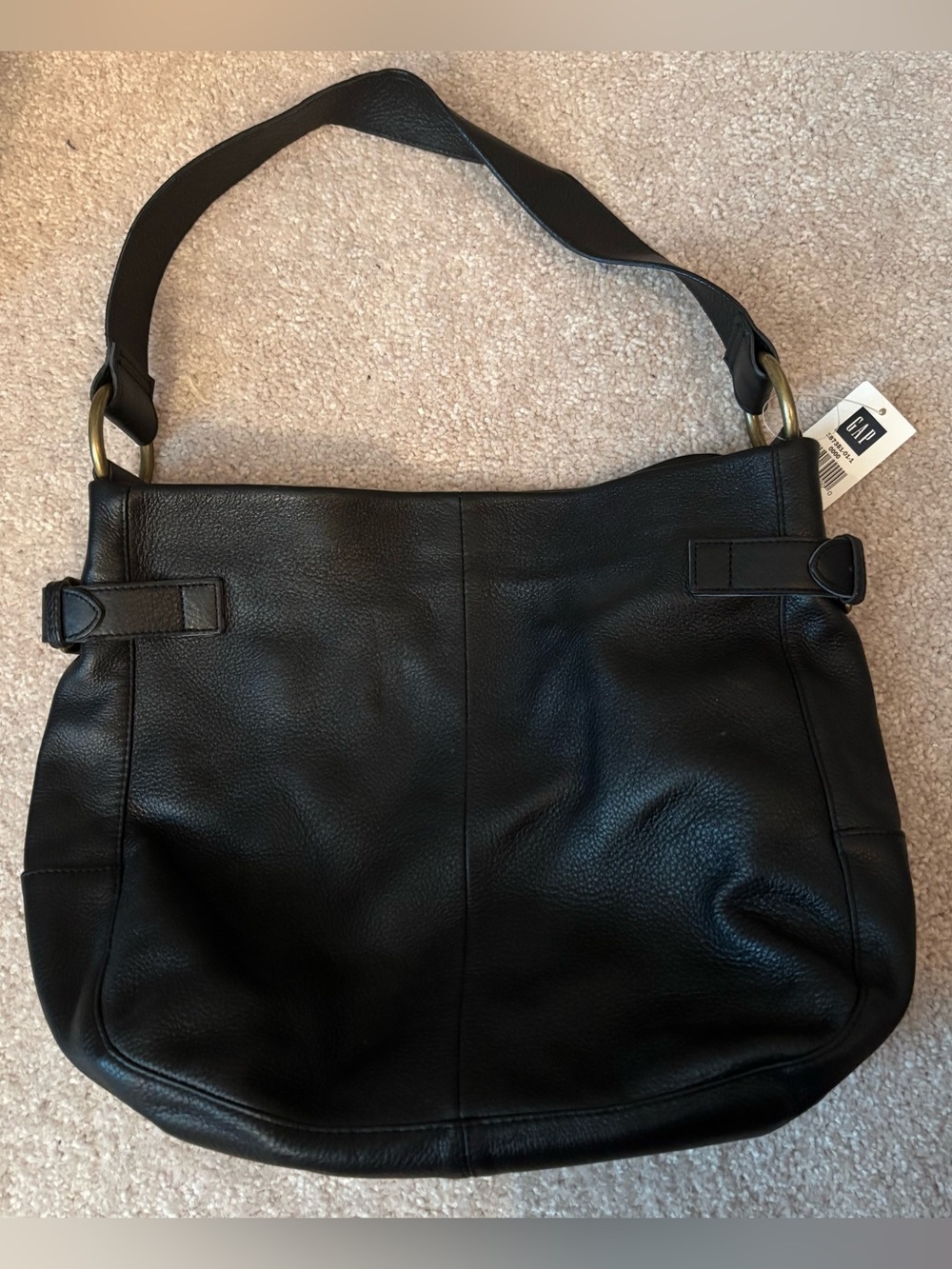 NWT GAP vintage 2006 black leather hobo shoulder handbag brass buckles